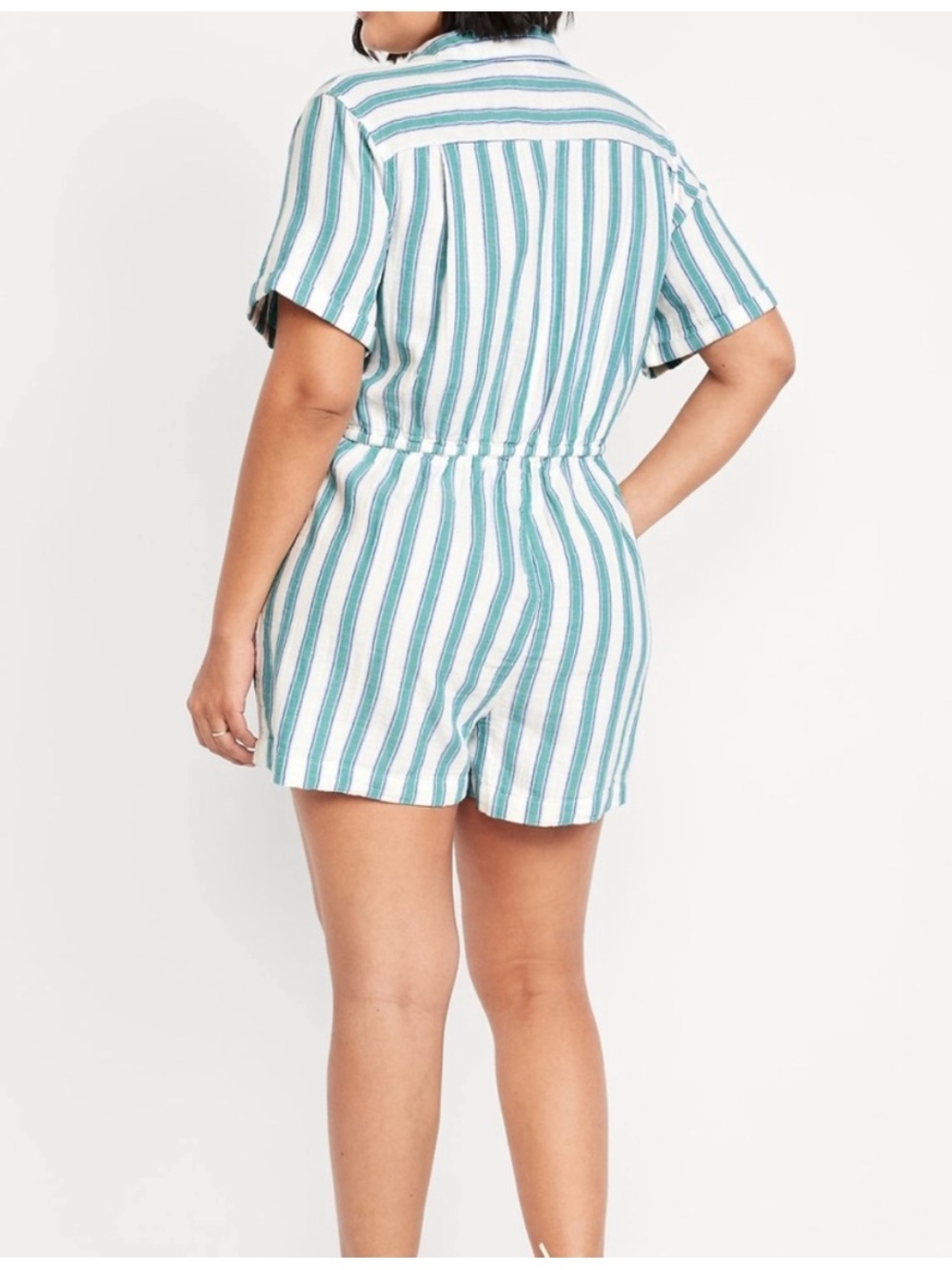 Old Navy Crinkle Cotton Gauze Button-Down Romper in Blue Stripe - Size XL Petire - Picture 2 of 8